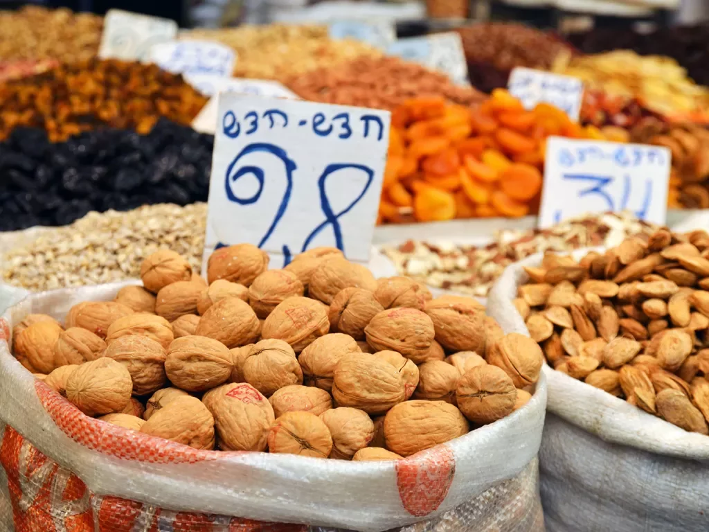 Nuts and fruits for sale at a market
