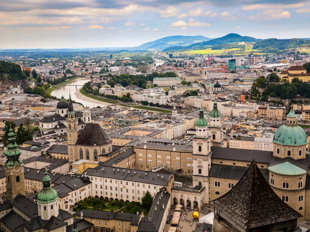 Aerial view of a city in Austria.