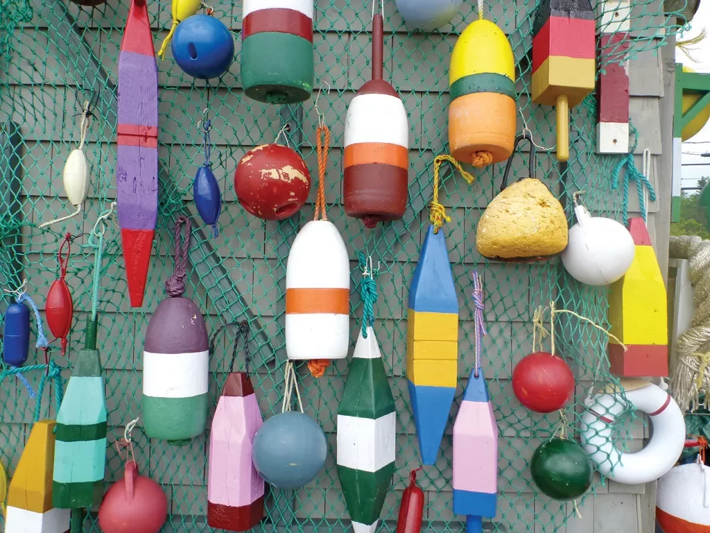 Shot of numerous different styles and colors of buoys.