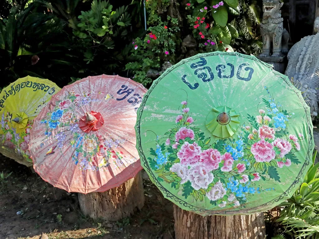 Umbrellas decorated with flowers in Thailand
