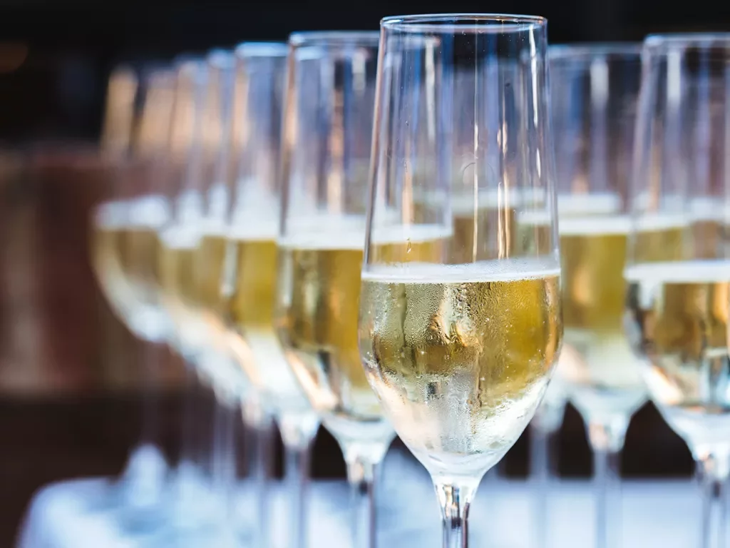 Close-up of champagne glasses.