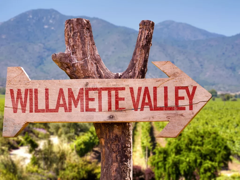 Wooden sign labeled "WILLAMETTE VALLEY".