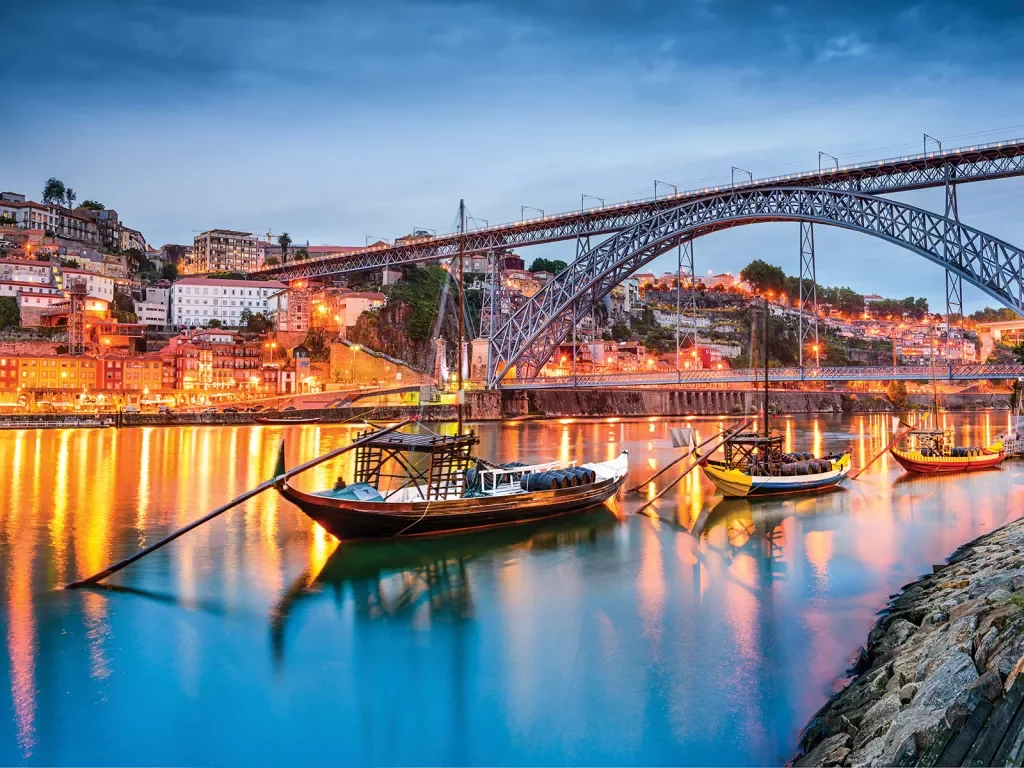 Harbor in Portugal at night
