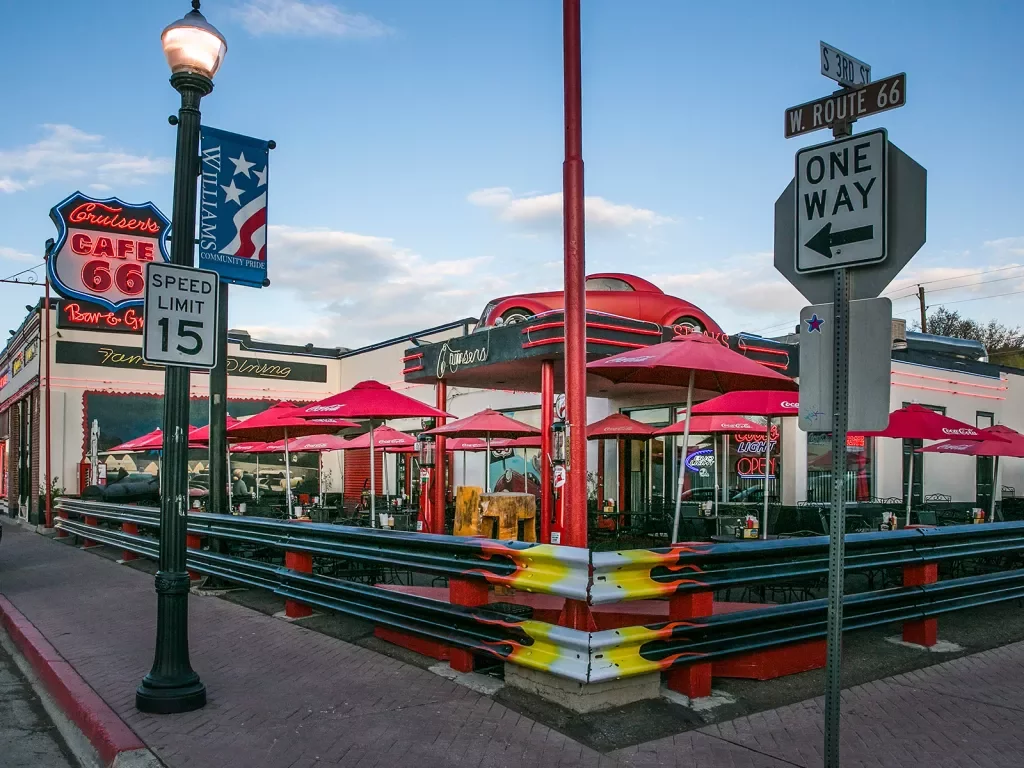 Shot of Route 66 car-themed diner.