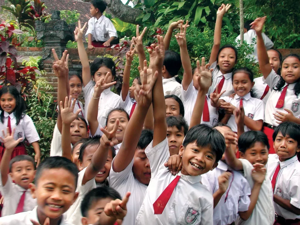 Group of children in school uniforms in Bali