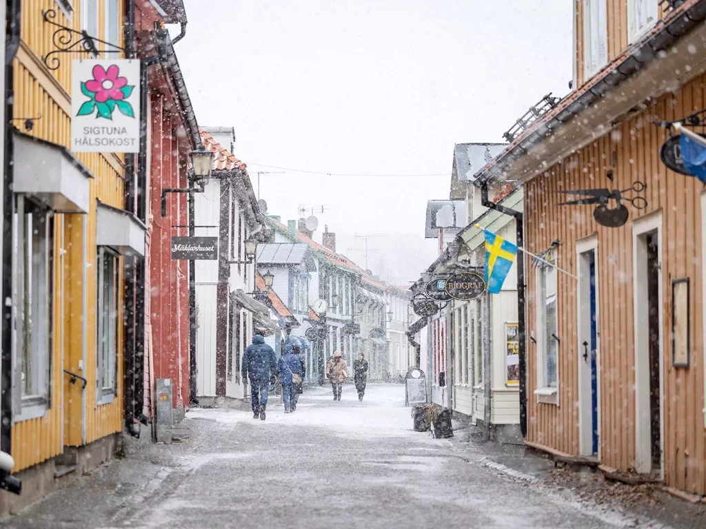 Snow Town Streets Sweden