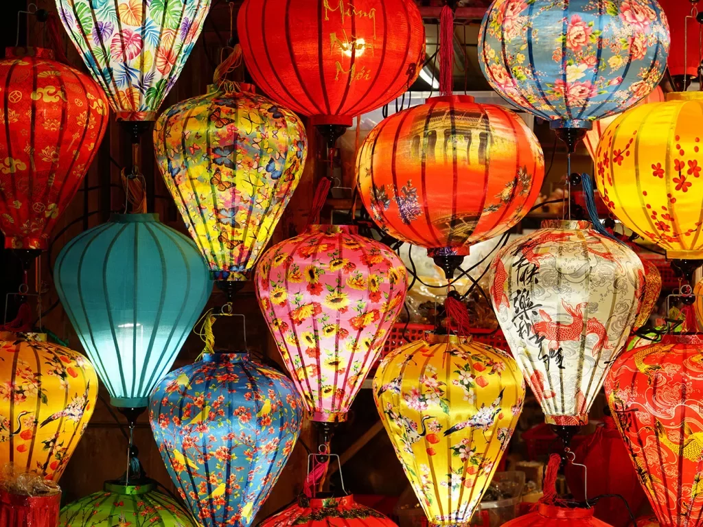 Colorful collection of traditional lanterns in Vietnam