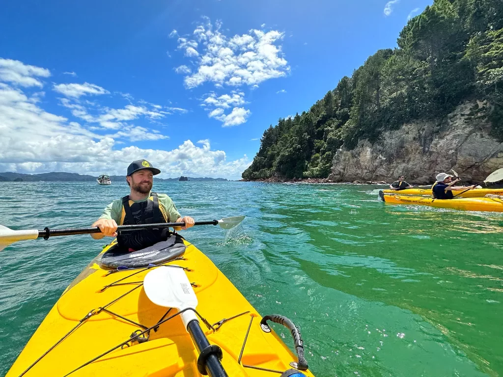 Kayaking in a bay in New Zealand