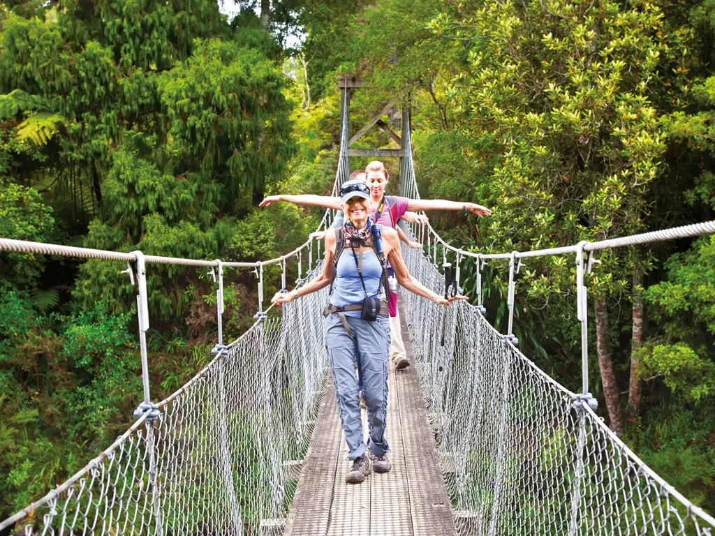 Walking across a bridge in New Zealand