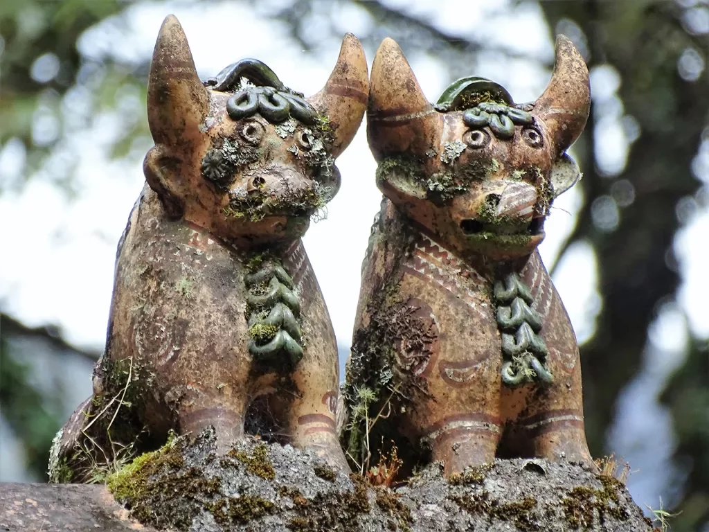 Two old bull statues. 