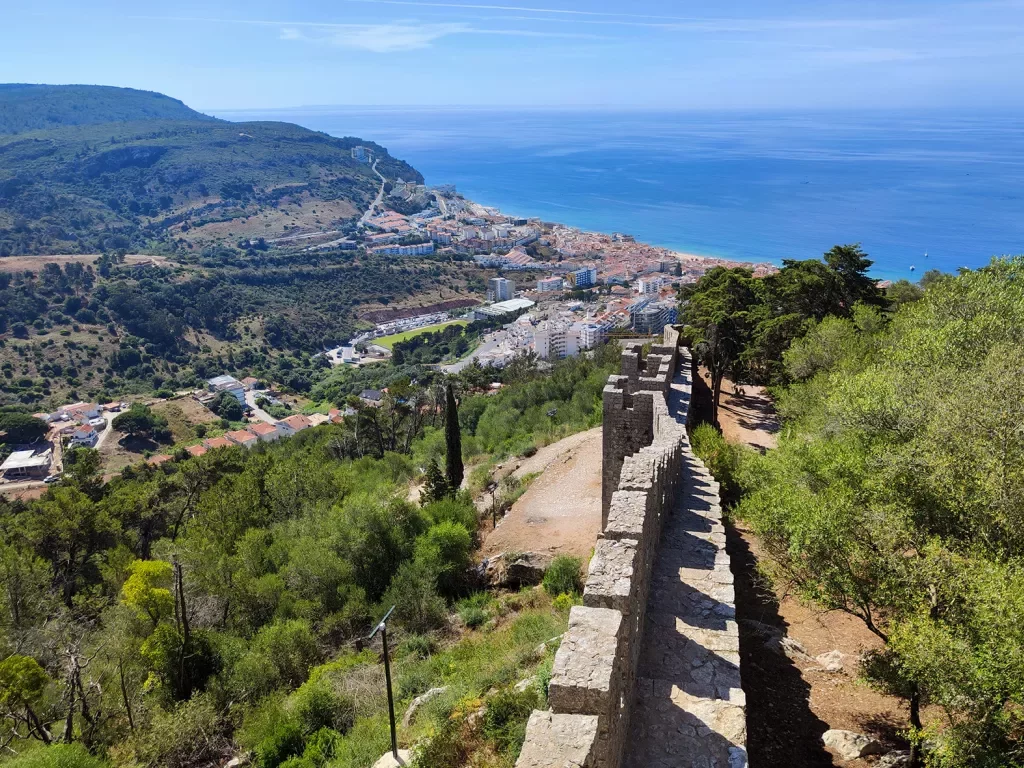 Shot form the wall at Castelo de Sesimbra, overlooking coastal valley town.