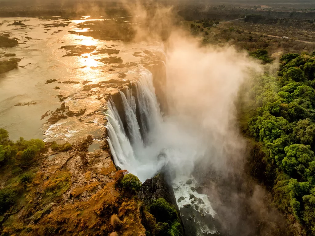 Overhead shot of waterfall in Africa