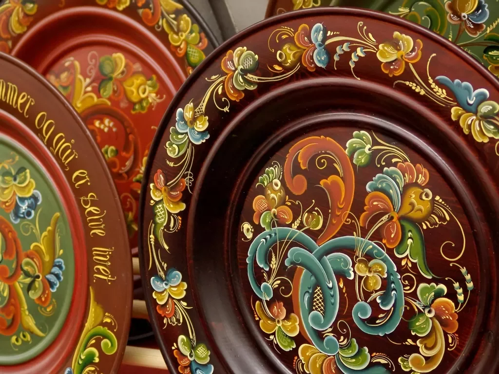 Plates painted in a traditional style