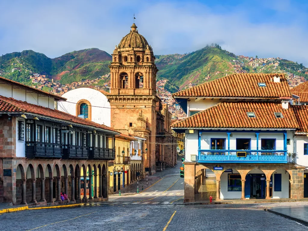 Wide shot of the Cuzco Main Square. 