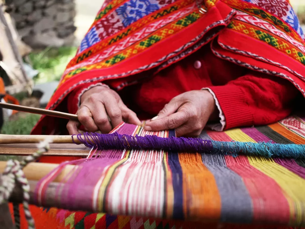 Local working with multi-colored textiles.