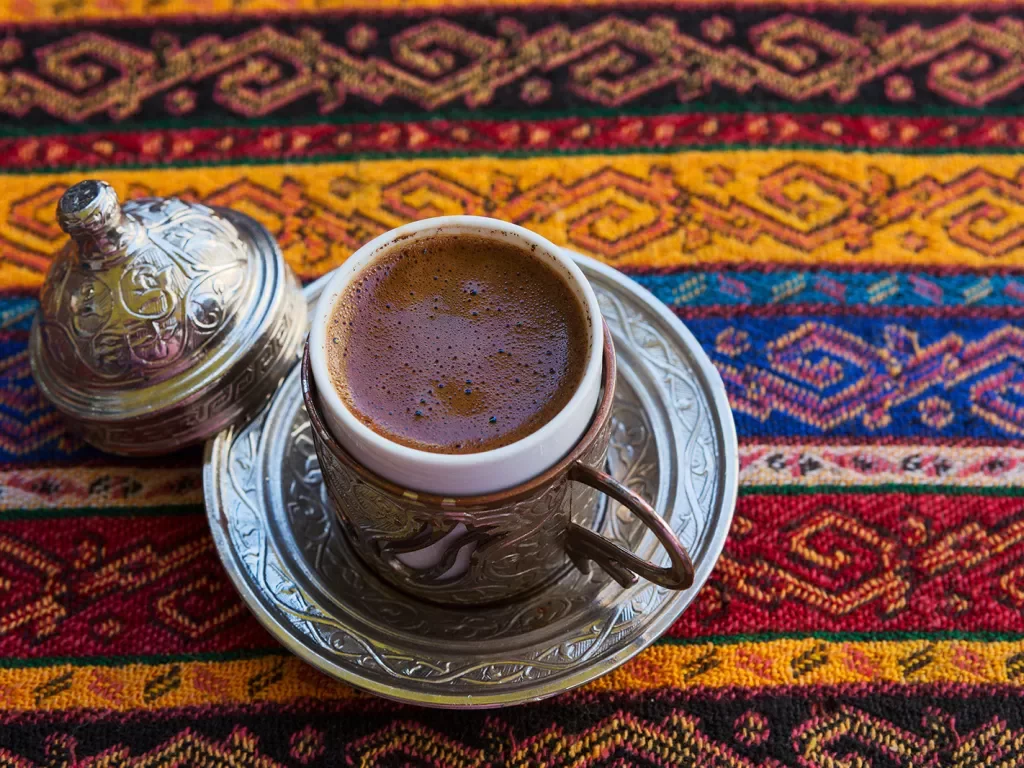 Close-up of Turkish coffee mug.