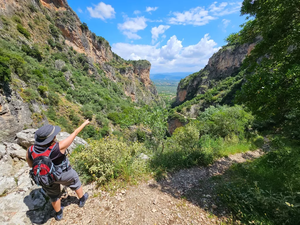 Backroads guests hiking along trail in Greece.