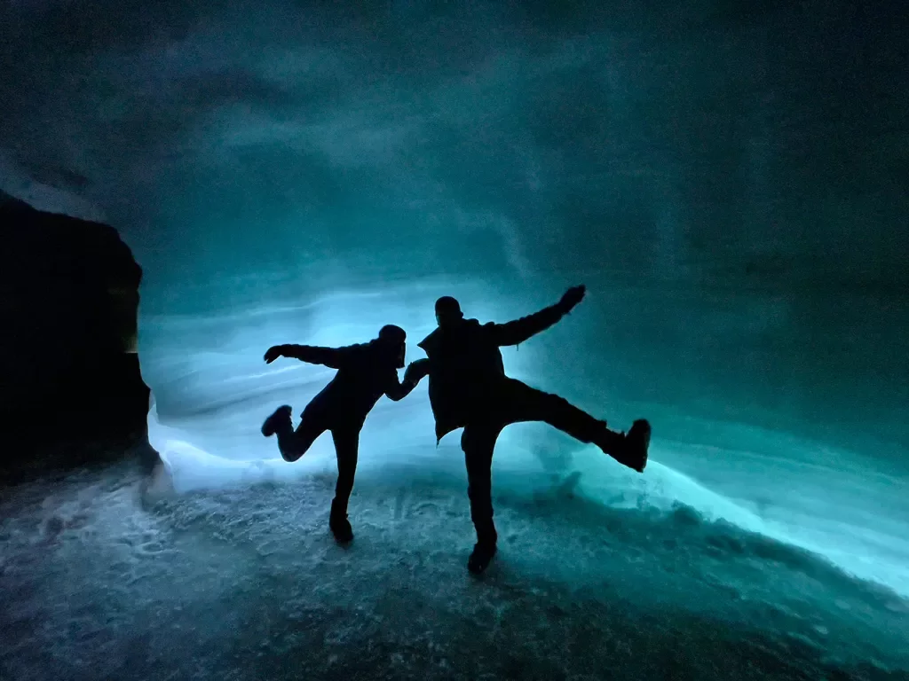 Inside Glacier Two Guests Iceland