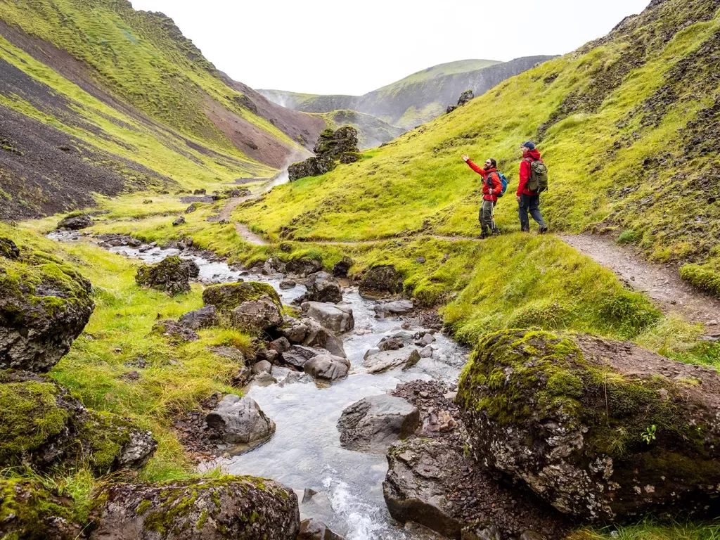 Two Hiking Creek Path Valley Iceland