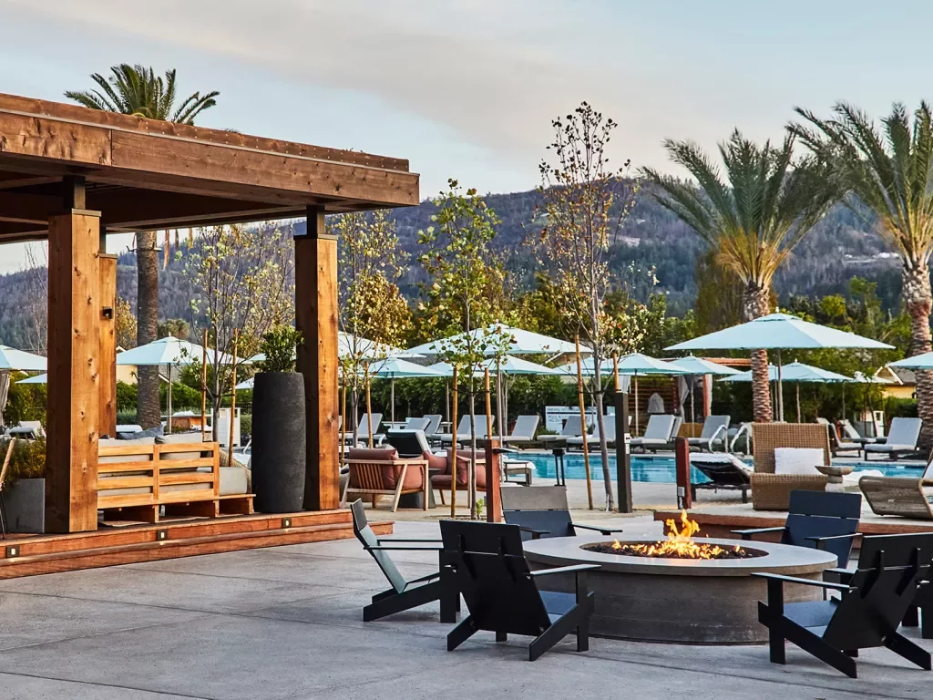 shot of a desert resort's pool accomodations.