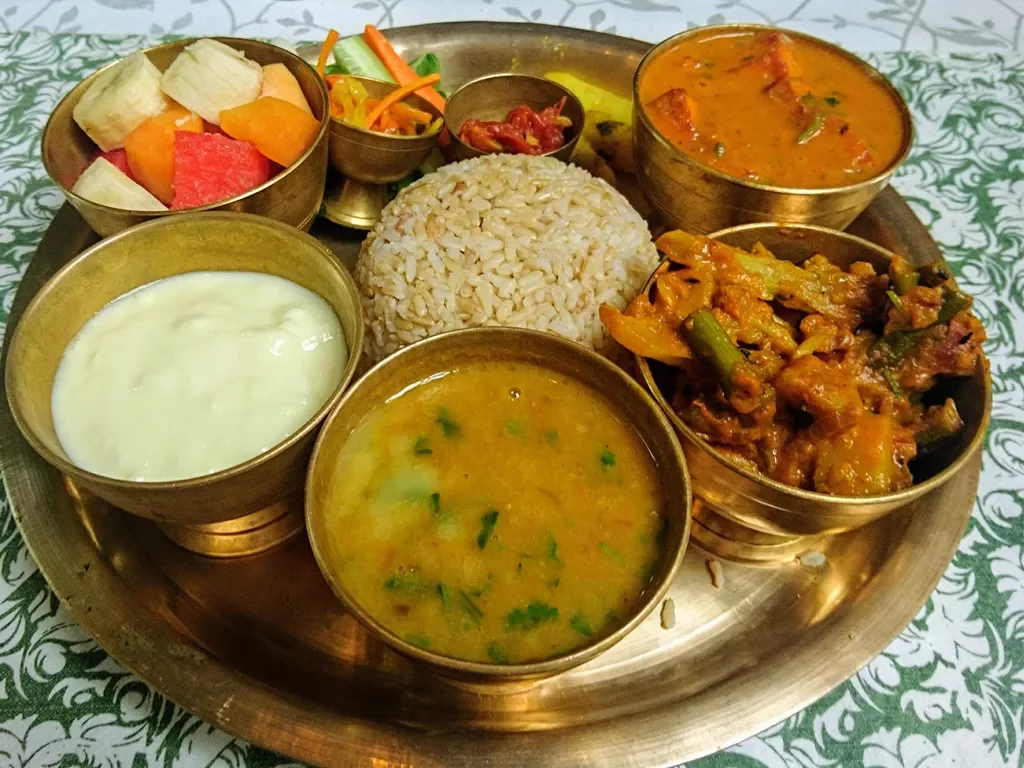 Plate of traditional cuisine in Nepal