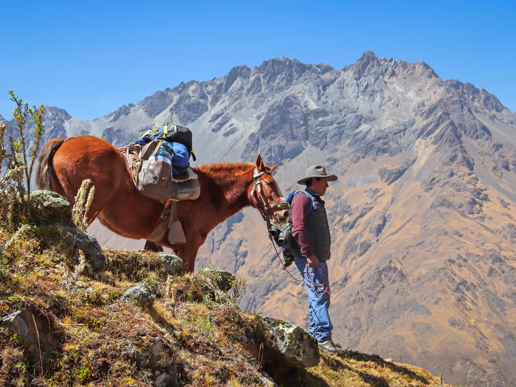 Guest with horse on mountainside.