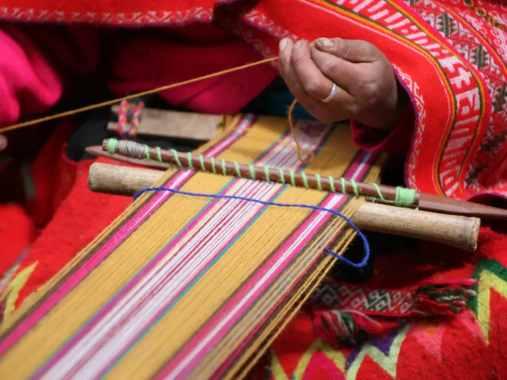 Local working with multi-colored textiles.
