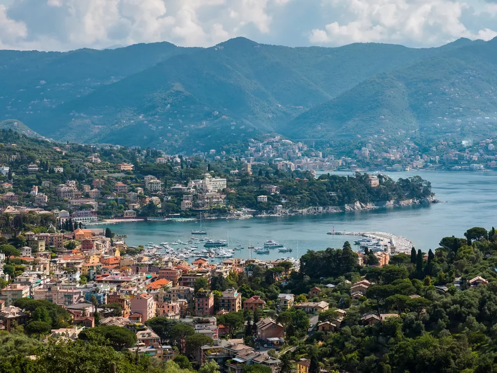 Wide shot of Italian coastal town.