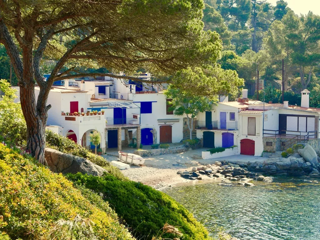 Shot of colorful coastal houses of Cala s'Alguer.