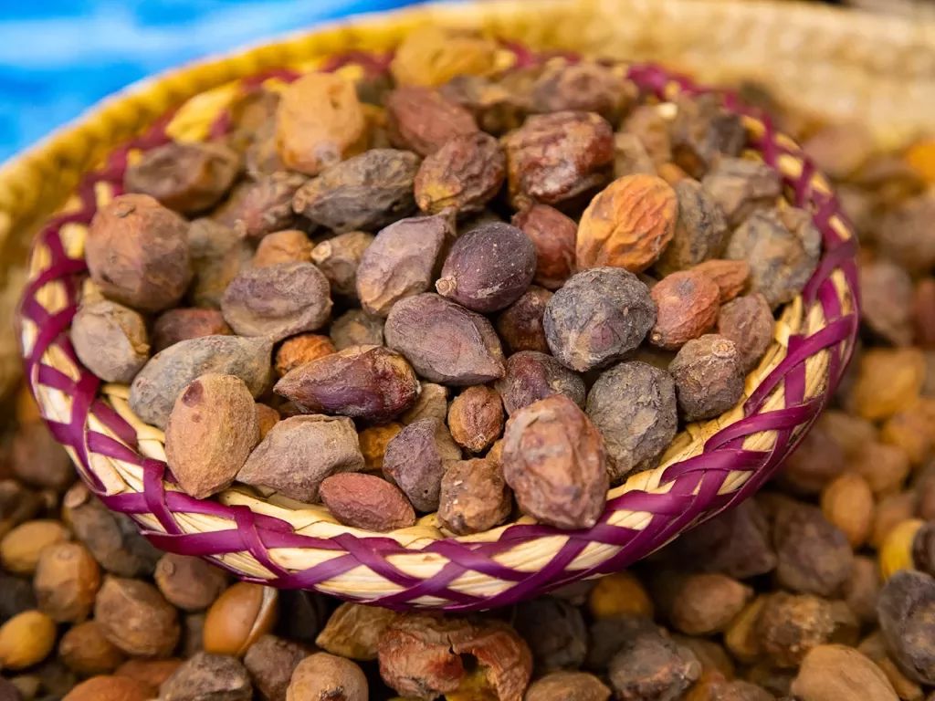 Close-up of drying almonds. 