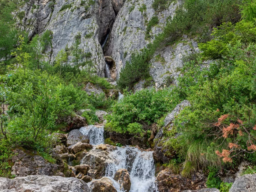 A waterfall between steep rocks