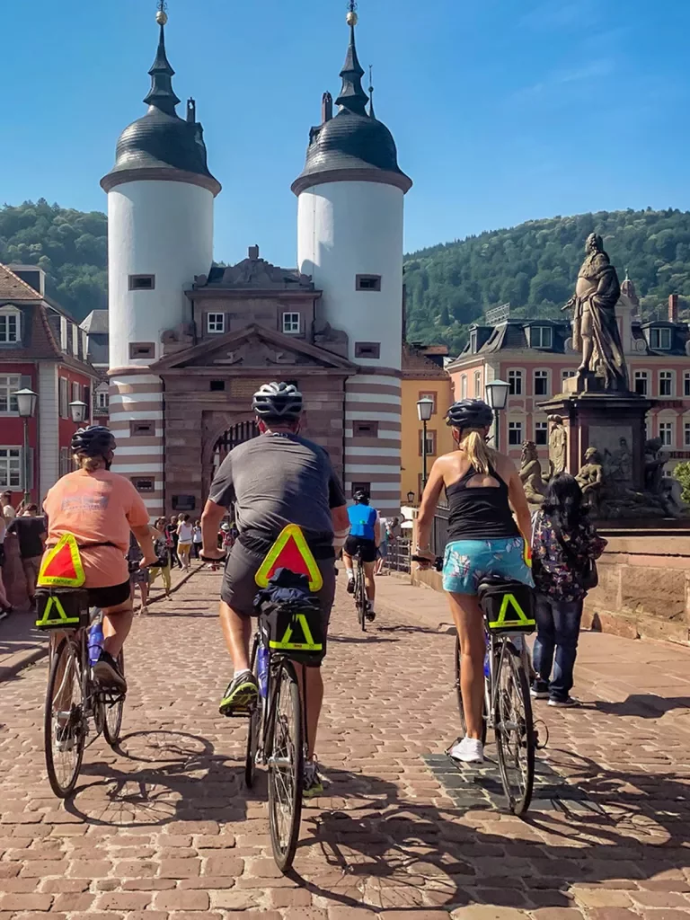 Bikers headed towards a castle 