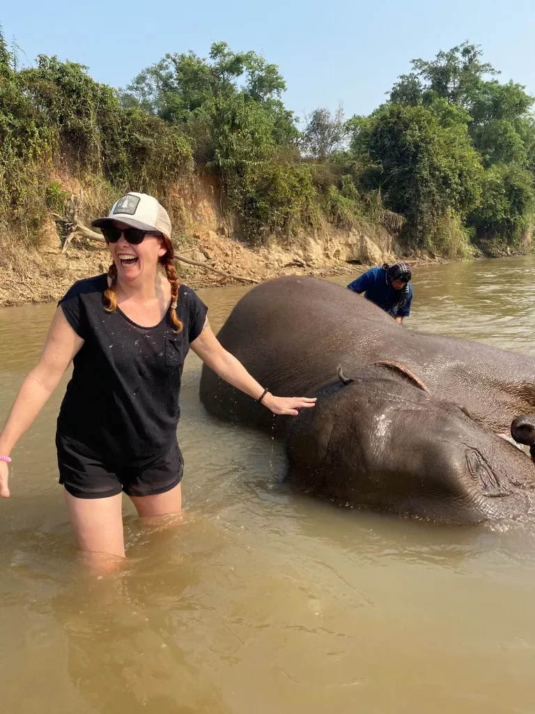 Guest in lake, river with elephant.