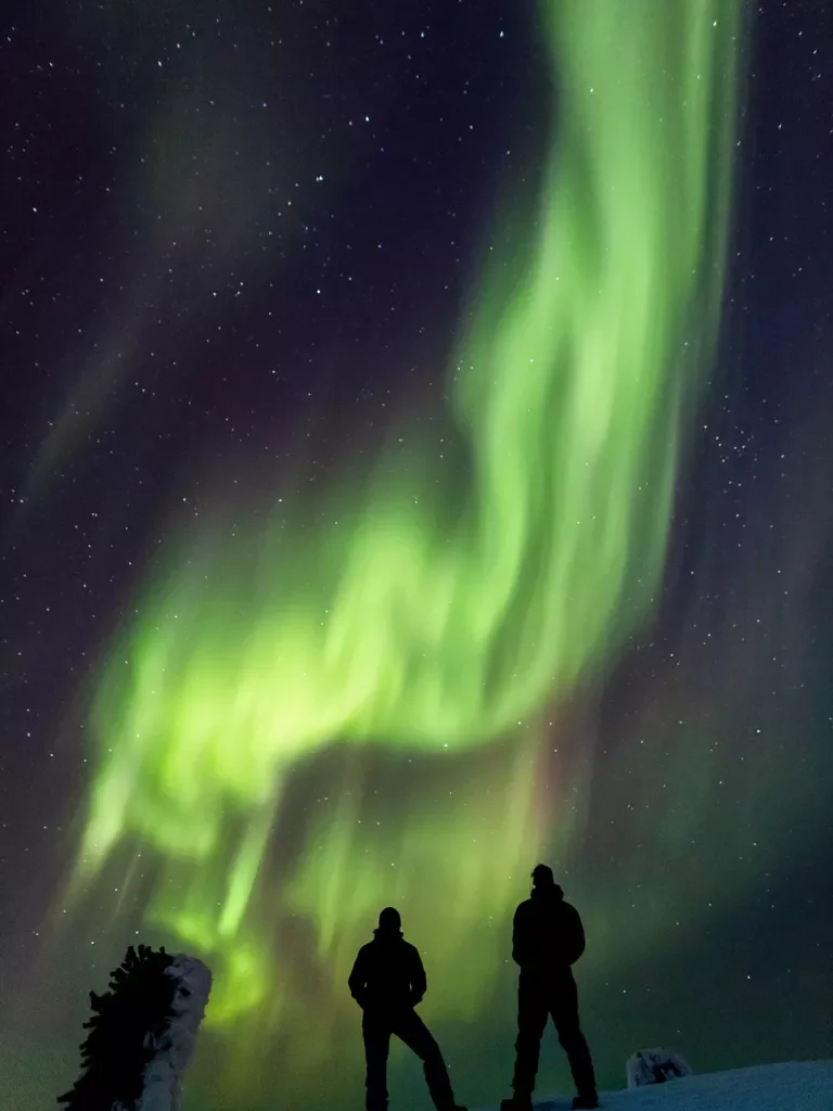 Silhouette Hikers Aurora Borealis Arctic