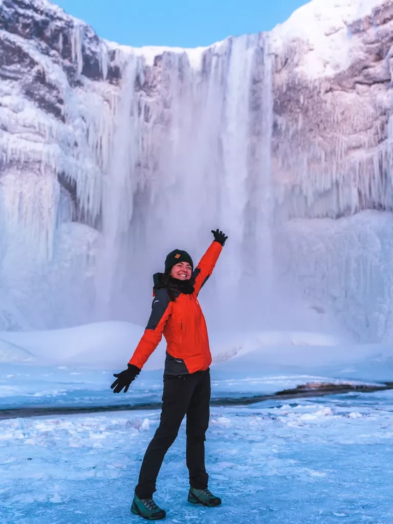 Guest In Front Frozen Waterfall