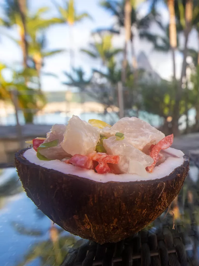 Bowl of local cuisine in Tahiti