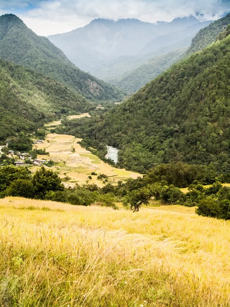 Valley among mountains in Bhutan