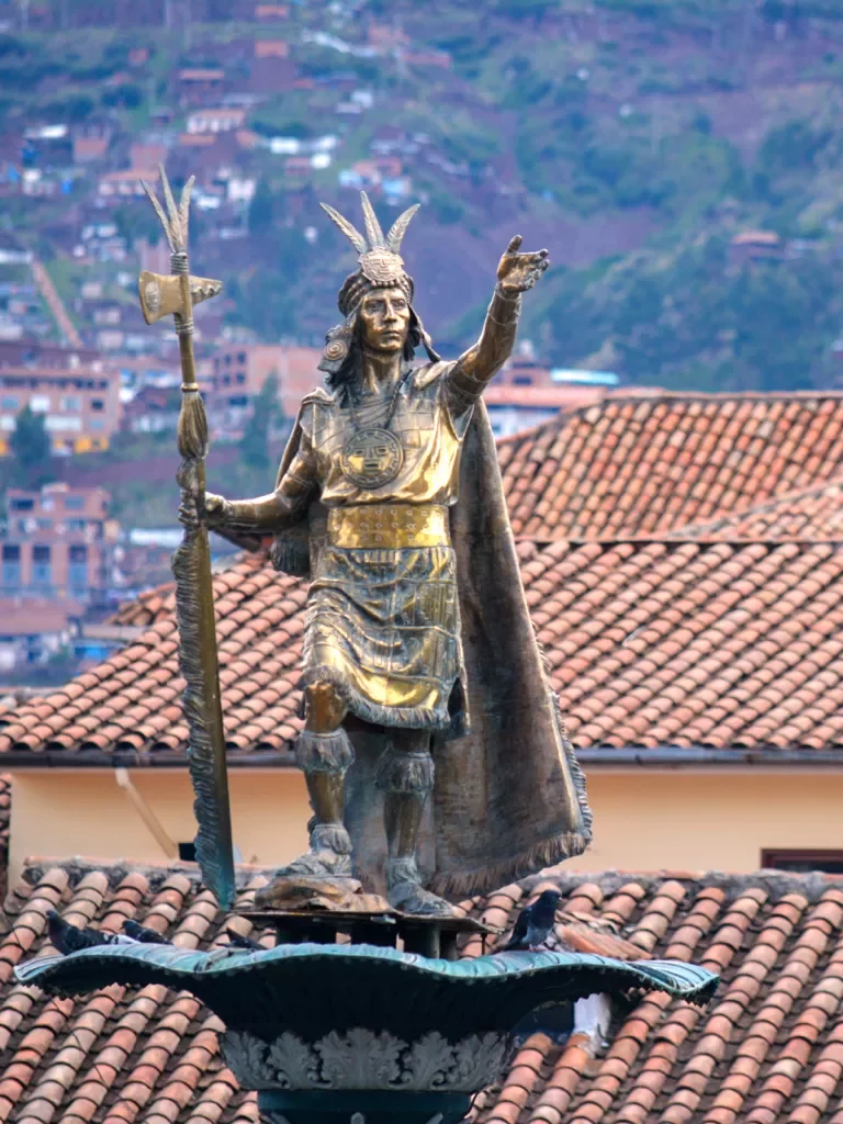 Gold statue of the Incan King Pachacutec in Cuzco.