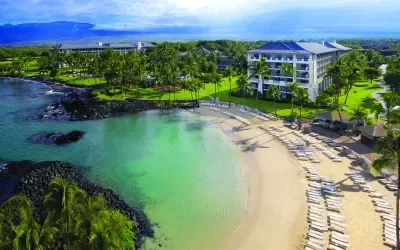 Aerial View of Fairmont Orchid hotel on beach