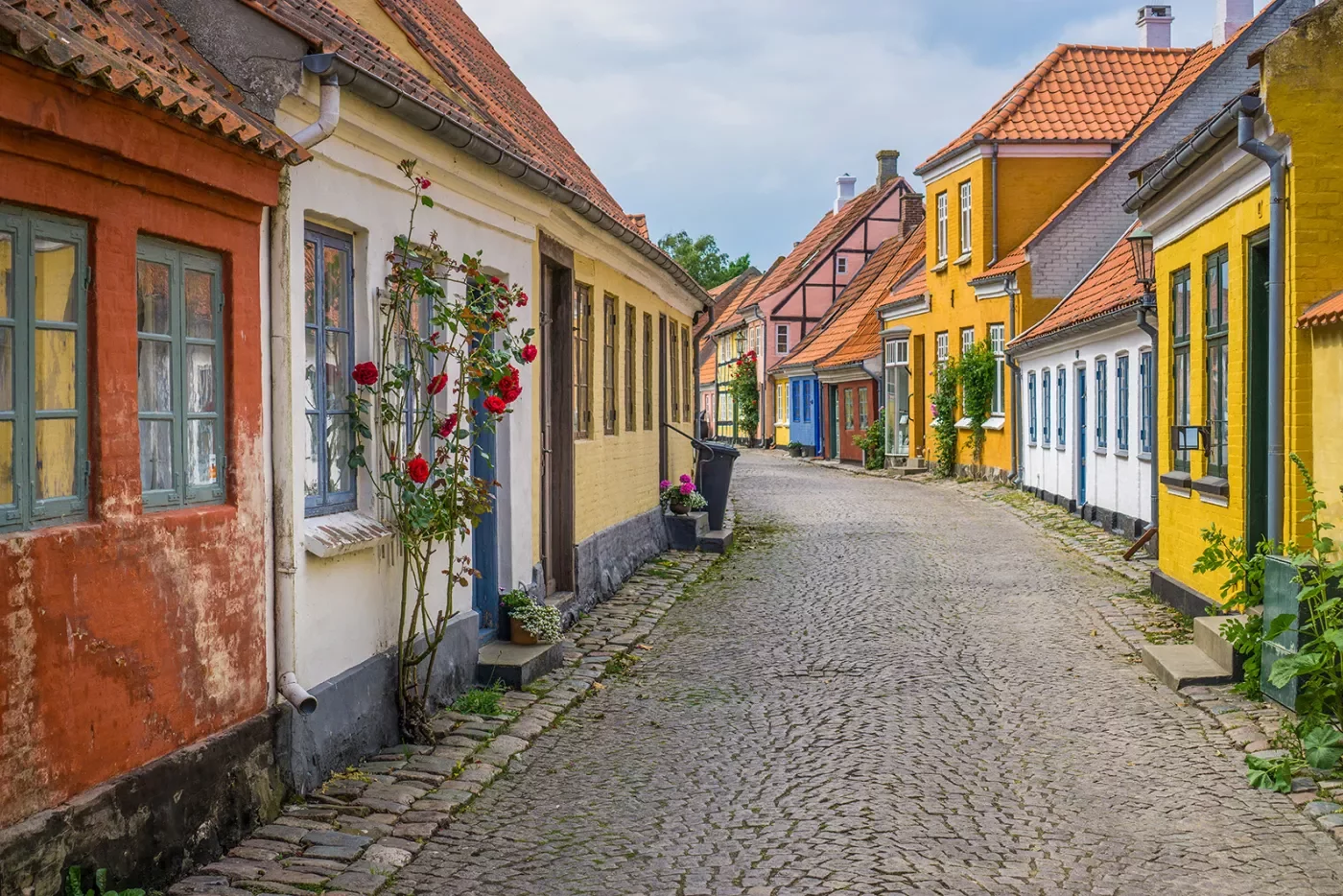 Local village street with colorful cottages