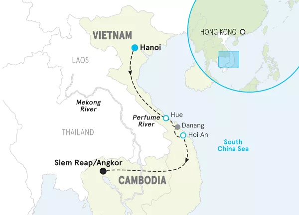Vietnam &amp; Cambodia Bike Tour map