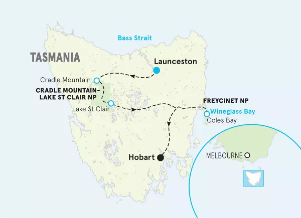Tasmania Multi-Adventure Tour map