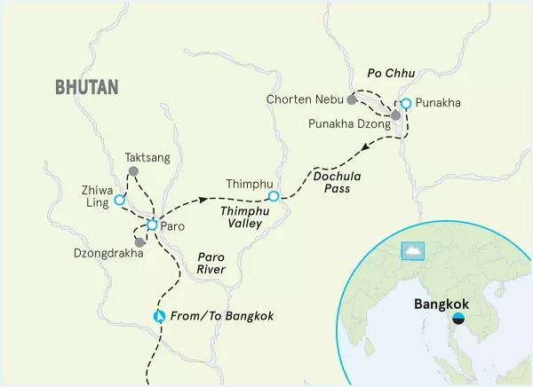 Bhutan Walking &amp; Hiking Tour map
