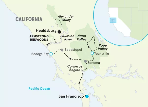 California Wine Country Bike Tour map