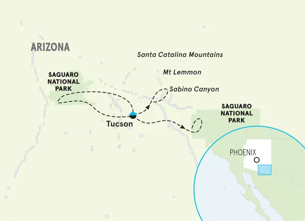 Arizona Saguaro &amp; Tucson Multi-Adventure Tour map