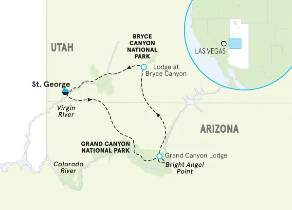 Bryce Canyon National Park and Grand Canyon Multi-Adventure Tour map