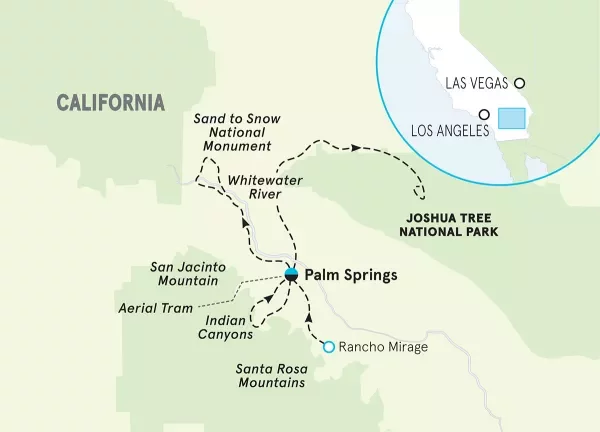 California Palm Springs &amp; Joshua Tree Walking &amp; Hiking Tour - 4-Day Getaway map