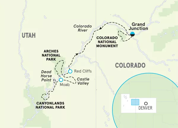 Utah Arches &amp; Canyonlands Walking &amp; Hiking Tour map
