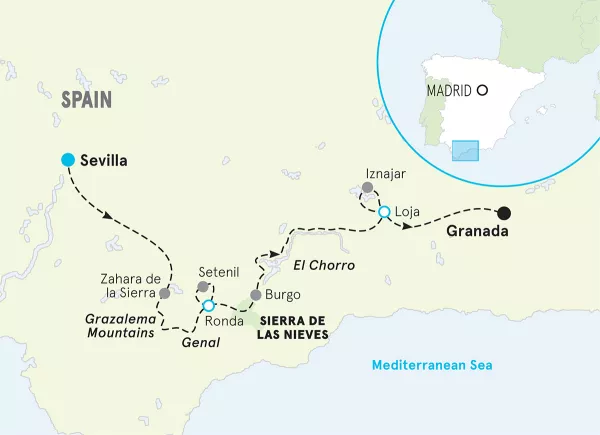 Southern Spain Andalucía Bike Tour map