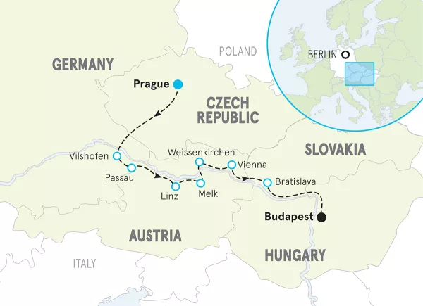 Danube River Cruise Easygoing E-bike Tour map